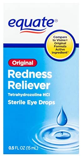 Equate Redness Reliever Sterile Eye Drops 0.5oz Dropper Bottle 6 Pack. Lubricant Gives Long Lasting Relief for Burning, Itching, & Dryness Fast! Cures Red Eyes with Active Ingredient Tetrahydrozoline.