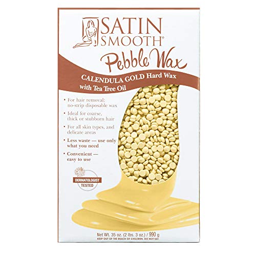 Satin Smooth Calendula Gold Pebble Wax | Hard Wax with Tea Tree Oil | Ideal for All Skin Types And Coarse, Stubborn Hair | 35 Oz.