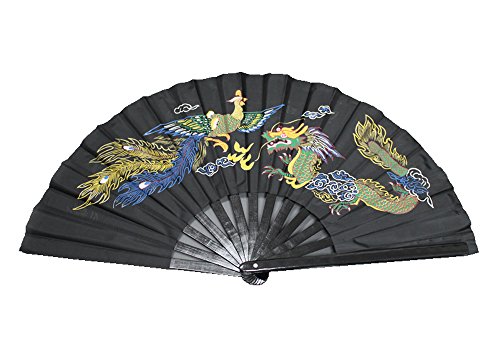 jiaoguo Mascot Dragon Phoenix Kung Fu Tai Chi Martial Arts 13 Ribs Bamboo Frame Fan All Black | The Storepaperoomates Retail Market - Fast Affordable Shopping