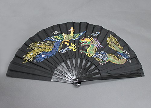 jiaoguo Mascot Dragon Phoenix Kung Fu Tai Chi Martial Arts 13 Ribs Bamboo Frame Fan All Black | The Storepaperoomates Retail Market - Fast Affordable Shopping