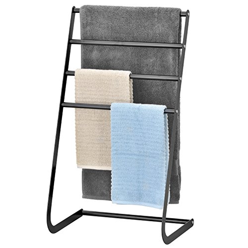 MyGift 4 Tier Freestanding Black Metal Towel Rack Stand for Bathroom and Laundry Room Drying Stand – Made in Taiwan