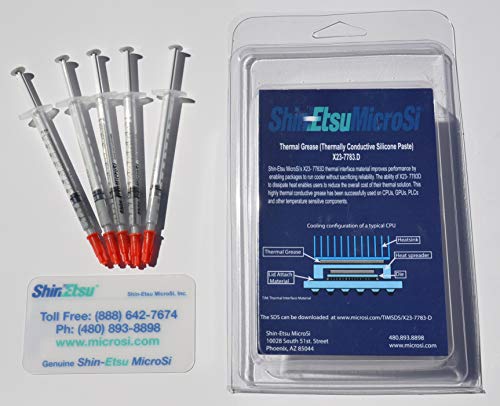 Shin-Etsu MicroSi X23-7783D, Direct from Manufacturer, Genuine High Performance Silicone Thermal Grease, Five 0.5 gm Syringes (5×0.5 gm), with Lot #, Exp. Date