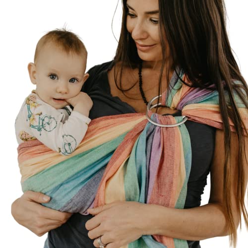 Hip Baby Wrap Ring Sling Baby Carrier for Infants and Toddlers – 100% Soft Cotton Baby Wraps Carrier for Babies 8-35 lbs – Perfect Baby Shower Gifts Moms and Dads – Nursing Cover (Summer Rainbow))