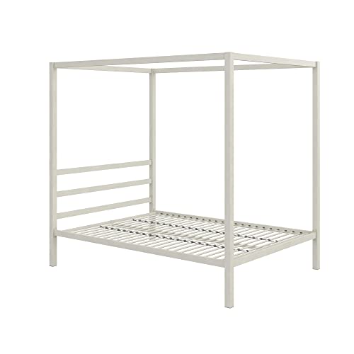 DHP Modern Metal Canopy Platform Bed with Minimalist Headboard and Four Poster Design, Underbed Storage Space, No Box Spring Needed, Full, White