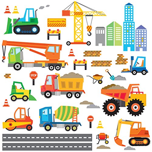 DECOWALL DW-1612 Construction Site Kids Wall Stickers Wall Decals Peel and Stick Removable Wall Stickers for Kids Nursery Bedroom Living Room d?cor