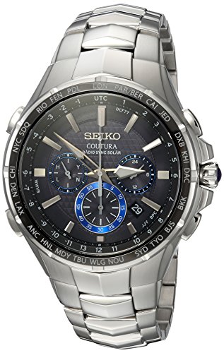 SEIKO Men’s COUTURA Stainless Steel Japanese-Quartz Watch with Stainless-Steel Strap, Silver, 26.3 (Model: SSG009)