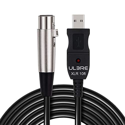 ULBRE USB Microphone Cable 10Ft, XLR to USB Cable Mic Link Converter Cable Studio Audio Cable Connector Cords Adapter for Microphones or Recording Instrument Karaoke