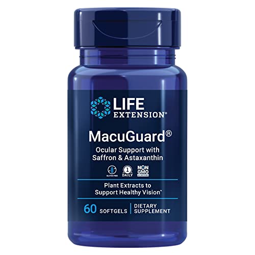 Life Extension Macuguard Ocular Support with Saffron & Astaxanthin – with Lutein, Meso-Zeaxanthin – Eye Health Supplement â€“ Once-Daily, Non-GMO, Gluten-Free – 60 Count (Pack of 1)