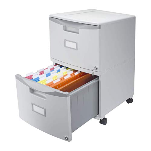 Storex Plastic Two-Drawer File Cabinet – Locking Document Organizer with Casters for Home and Office, Gray, 1-Pack (61310B01C)