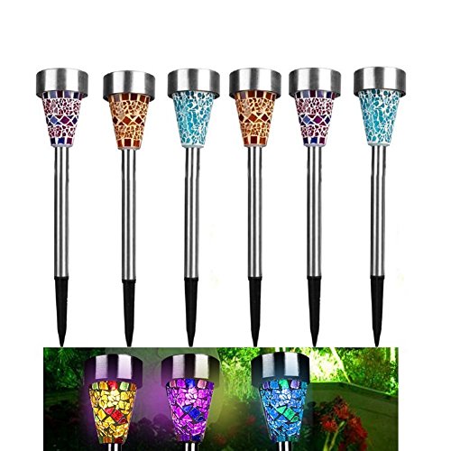 AMZSTAR Solar Mosaic Garden Lights, Mosaic Landscape Lights Solar Garden Decoration Stake Lights with 3 Color for Pathway,Garden,Patio,Yard,Home,Parties,Pack of 6