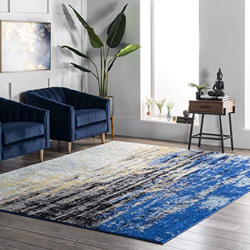 nuLOOM Waterfall Vintage Abstract Area Rug, 6′ 7″ x 9′, Blue
