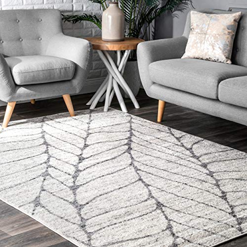 nuLOOM Leaves Abstract Area Rug, 7′ 6″ x 9′ 6″, Light Grey