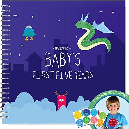 Baby Boy’s First 5 Year Memory Book – Album Includes Stickers, Frames to Add Your Children Birthday Pictures, Keep Track Doctor’s Visits & More – Monster Edition. Best Baby Shower Gifts