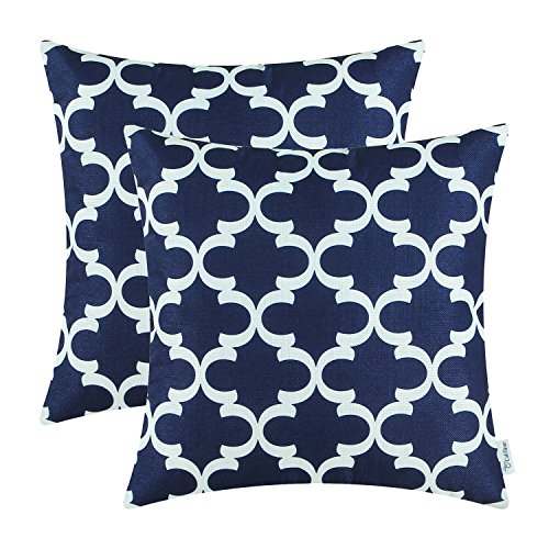 CaliTime Pack of 2 Soft Canvas Throw Pillow Covers Cases for Couch Sofa Home Decor Modern Quatrefoil Accent Geometric 18 X 18 Inches Navy Blue
