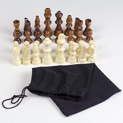 GrowUpSmart Staunton Style Chess Pieces Set Made of Wood in Velvet Bag – for Replacement of Missing Pieces Or If You Only Have A Chess Board