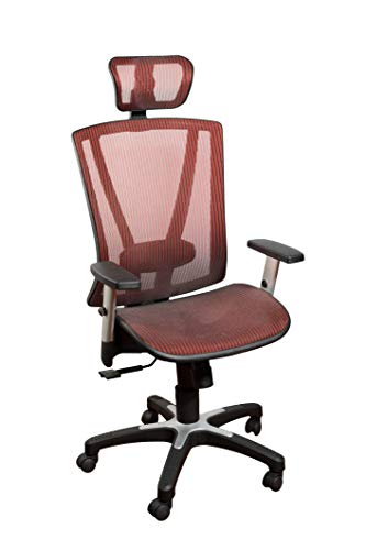 Ergomax MSH112RD Ergonomic Adjustable Home Office All Mesh Desk, Lumbar Support & Back Relief Breathable Chair, 53 Inch Max Height, Red