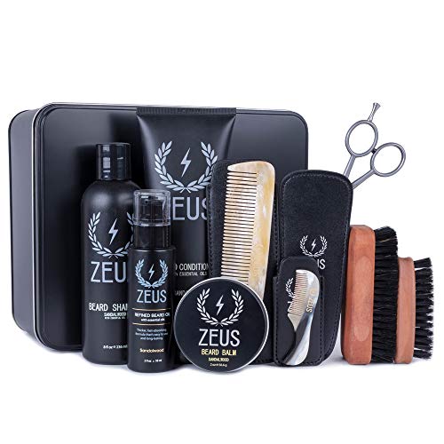 ZEUS Ultimate Beard & Mustache Care Kit – Complete Premium Beard Care & Grooming Gift Set for Men (Sandalwood)