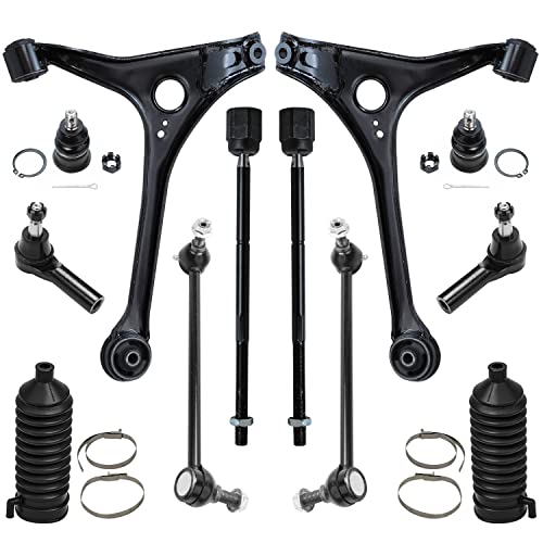 Detroit Axle – 12 Piece Front Suspension Kit – 2 Lower Control Arms, 2 Lower Ball Joints, 2 Front Sway Bar End Links, All 4 Inner & Outer Tie Rod Ends + 2 Rack Boots