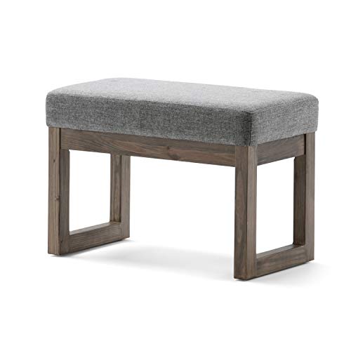 SIMPLIHOME Milltown 26 inch Wide Rectangle Ottoman Bench Grey Footstool, Linen Look Polyester Fabric for Living Room, Bedroom, Contemporary Modern