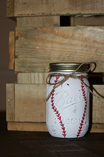 Rustic Chalk Painted Baseball Mason Jar, Mason Jar Storage, Baseball Lover, Baseball Painted Jar