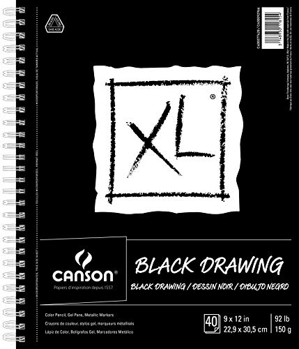 Canson XL Series Drawing Paper, Black, Wirebound Pad, 9×12 inches, 40 Sheets (92lb/150g) – Artist Paper for Adults and Students – Colored Pencil, Ink, Pastel, Marker