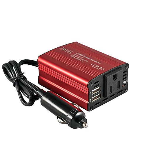 FOVAL 150W Car Power Inverter 12V DC to 110V AC Converter Vehicle Adapter Plug Outlet with 3.1A Dual USB Car Charger for Laptop Computer