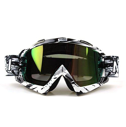 Wonzone Motocross Winter Sports Snowmobile Snowboard Ski Goggles Anti-Fog UV Protection,Windproof Eyewear Protective Glasses (White&Black, Rainbow)