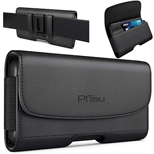 PiTau Holster for iPhone SE, iPhone 8, 7, 6s, 6, Premium Cell Phone Belt Holder Case with Belt Clip Loops ID Card Storage Carrying Pouch Cover (Fits Apple Phone with Otterbox Commuter Case on) Black