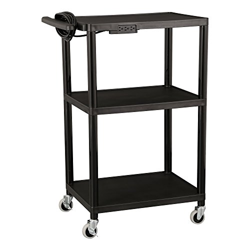 Norwood Commercial Furniture Adjustable-Height Mobile Black Plastic Utility AV Cart with Power Strip, NOR-OUG1042-SO