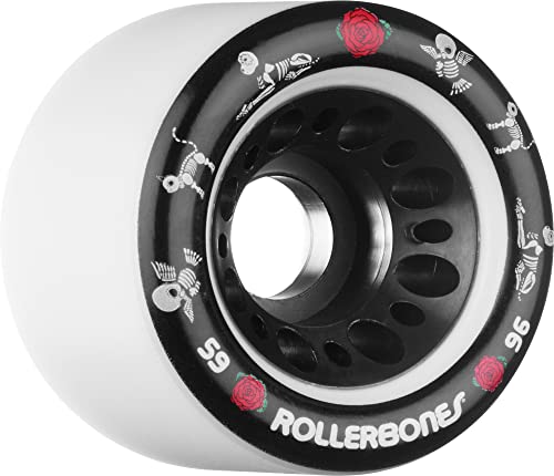 Rollerbones Day of The Dead Pet Series Derby Roller Skate Wheels (4 pk), White, 59mm x 96A