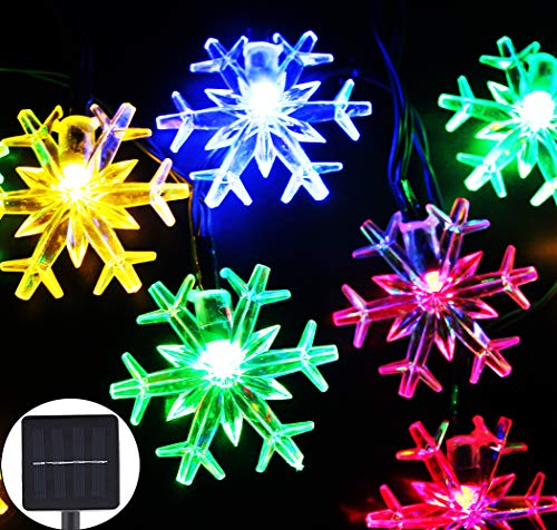 Inngree Solar Christmas String Lights 20 ft 30 LED 8 Modes Solar Snowflake Outdoor Waterproof Powered Fairy String Lights For Home Garden Parties Patio Yard Christmas Tree Decorations (1Pack,Multicolo