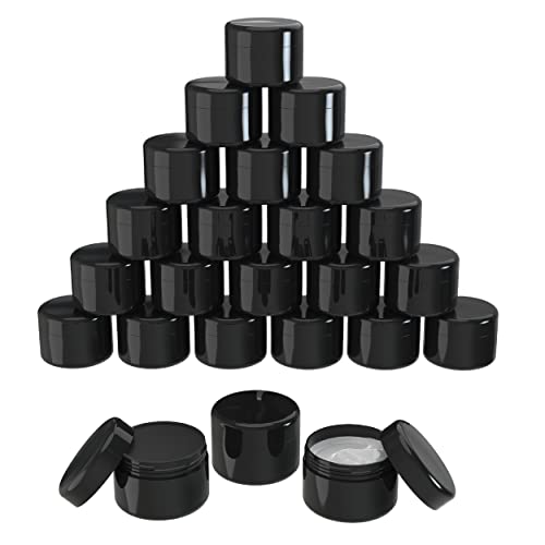 Houseables Black Cosmetic Jars, Small Containers with Lids, Plastic Jar, 2 Fl Oz, 160 ML, 24 Pack, TSA Approved Container, Jar for Lotion, Salve, Body Butter, Creams, Makeup, Toiletries w/Inner Liner