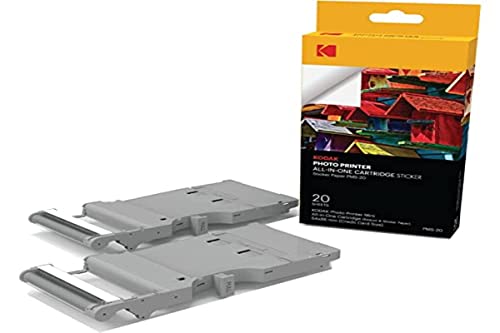 Kodak Mini Photo Printer Sticker Back Cartridge PMC – All-in-One Paper & Color Ink Cartridge Refill – 20 Pack