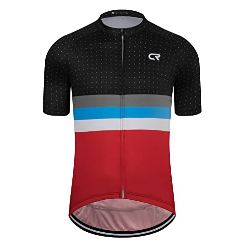 Coconut Ropamo CR Men’s Cycling Jersey with 3+1 Zipper Pockets Shorts Sleeve Bike Jersey for Cycling, Breathable Quick Dry (Black/Red, L)