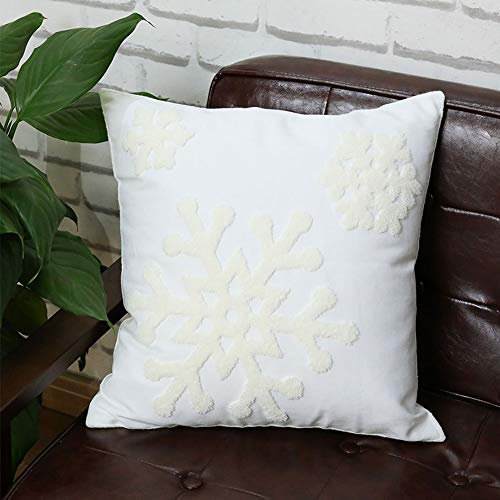 Elife 18×18 Soft Canvas Christmas Winter Snowflake Style Cotton Linen Embroidery Throw Pillows Covers w/Invisible Zipper for Bed Sofa Cushion Pillowcases for Kids Bedding (1 Pair, White) | The Storepaperoomates Retail Market - Fast Affordable Shopping