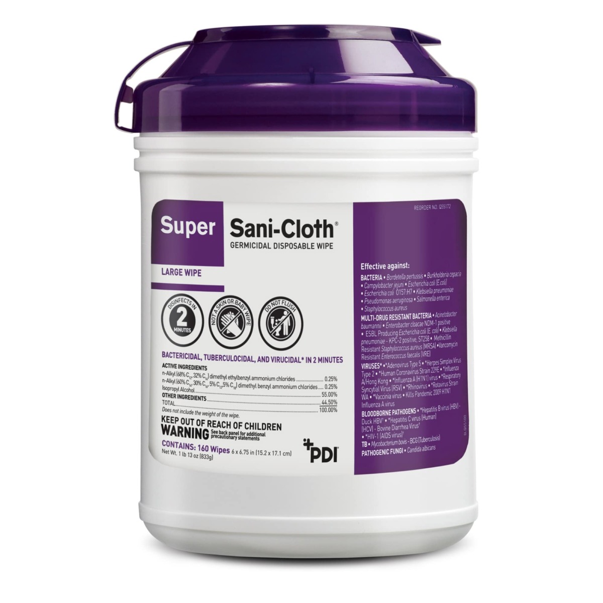 PDI Q55172 Super Sani Cloth Germicidal Disinfecting Wipes, Large 6″ x 6-3/4″, 160 Wipes (Case of 12 Canisters) | The Storepaperoomates Retail Market - Fast Affordable Shopping