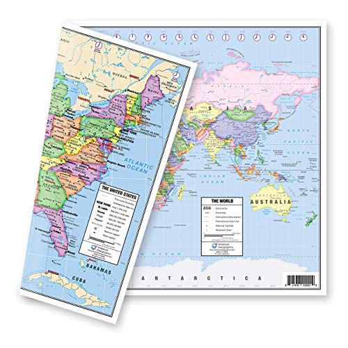 US and World Desk Map (13″ x 18″ Laminated) for Students, Home or Classroom Use by Lighthouse Geographics