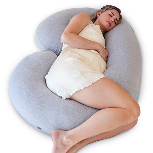 Pharmedoc Pregnancy Pillows, C Shaped Full Body Pillow for Adults– Pregnancy Pillows for Sleeping – Maternity Pillow with Support for Back, Legs, Belly and Hips – Grey Jersey Cotton Removable Cover