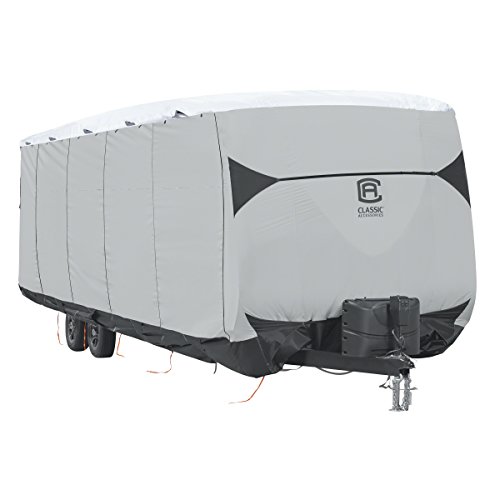 Classic Accessories Over Drive SkyShield™ Deluxe Water-Repellent Travel Trailer Cover, Fits 15′ – 18’L x 114″H, Model 0, Camper RV Cover, All Season Protection for Motorhome, Black/Grey/White | The Storepaperoomates Retail Market - Fast Affordable Shopping