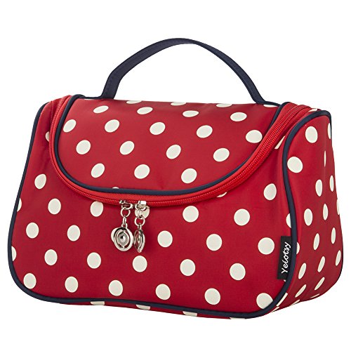 Yeiotsy Travel Makeup Bag Cute, Stylish Polka Dots Cosmetic Bag for Women Hanging Toiletry Bag Organizer (Classic Red)