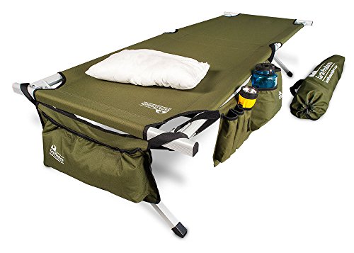 Ultimate Extra Strong Military Style Folding Camp Cots Camping Cot w/Side Storage Bag System and Mini Pillow
