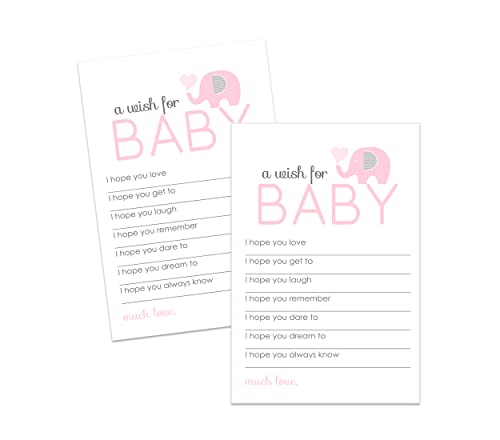Pink Elephant Wishes for Baby Shower Cards, Memories and Advice Notes – Wishing Well Girl – First Birthday Time Capsule – Delightful Party Activity for Guests – Royal Princess Theme, 20 Pack
