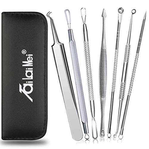 7-Piece Blackhead Remover Kit – Pimple Comedone Extractor Tool set for Facial Acne and Treatment for Blemish, Whitehead Popping, Zit Removing for Risk Free Nose Face Skin with Metal Case