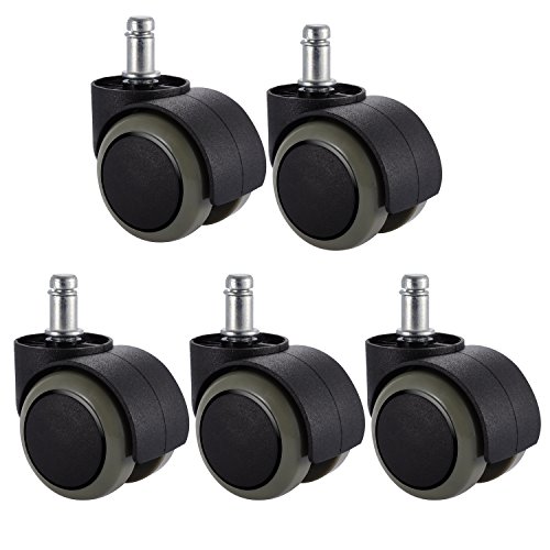 5 Packs PChero Office Chair Casters Wheels with Universal Standard Size 11mm Stem Diameter and 22mm Stem Length (0.43inch X 0.86inch), Support up to 550LBs Weight