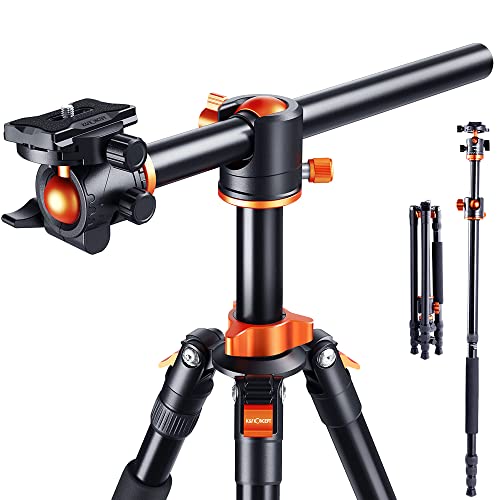 K&F Concept 74 inch Camera Tripod,Professional Center Axis Horizontal Tripods with Detachable Monopod,360 Degree Ball Head,Quick Release Plate Compatible with DSLR Cameras T254A4+BH-28L(SA254T3)