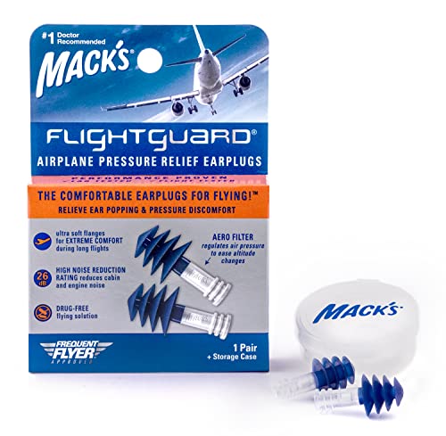 Mack’s Flightguard Airplane Pressure Relief Earplugs – 26dB NRR – Comfortable, Safe, Travel Ear Plugs for Flying Air Pressure Ear Pain, Ear Popping and Noise Reduction