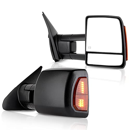 ECCPP Passenger Left Driver Right Tow Mirrors Pair Set Side LED Signal Power Heated Manual Telescoping Black Towing Mirrors Replaceme fit 2007-2016 for Toyota for Tundra (Pair Set) (A Pair)