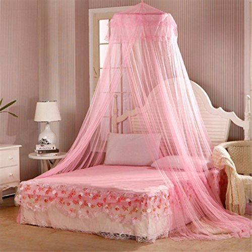 Academyus Elegent Princess Mesh Bed Netting Canopy Round Dome Hanging Mosquito Net Summer for Home Travel – Pink