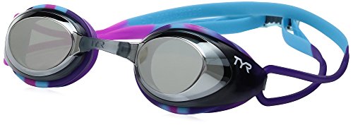 TYR Junior Blackhawk Racing Mirrored Googles, Silver/Blue/Purple, One Size