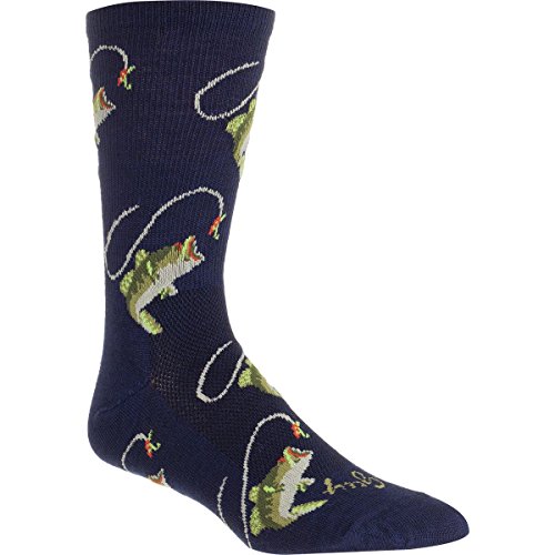 SockGuy, Fish-on, Wool Crew Sock, Sporty and Stylish, 6 Inches – Large/X Large